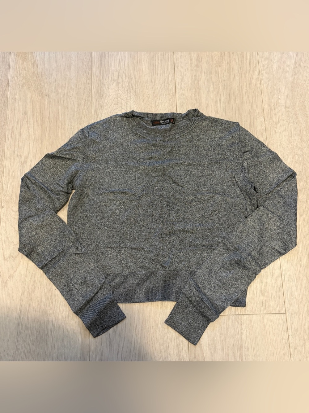 Bershka Heather Gray Crewneck Cropped Sweater